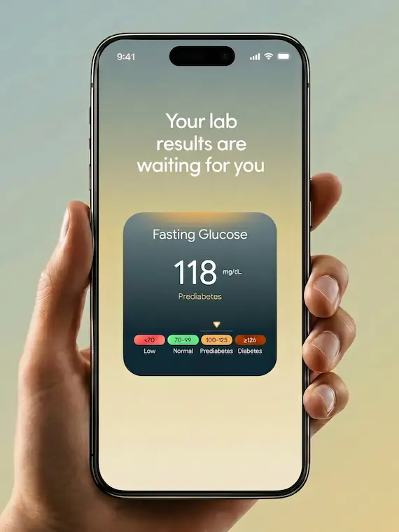 A hand holding a phone showing the eGenome app health score
