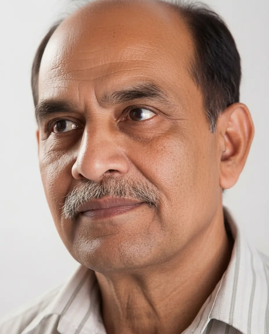 Senior eGenome member looking ahead thoughtfully